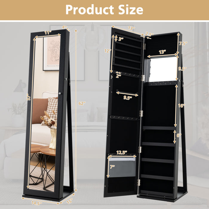 Standing Lockable Jewelry Storage Organizer with Full-Length Mirror-Black