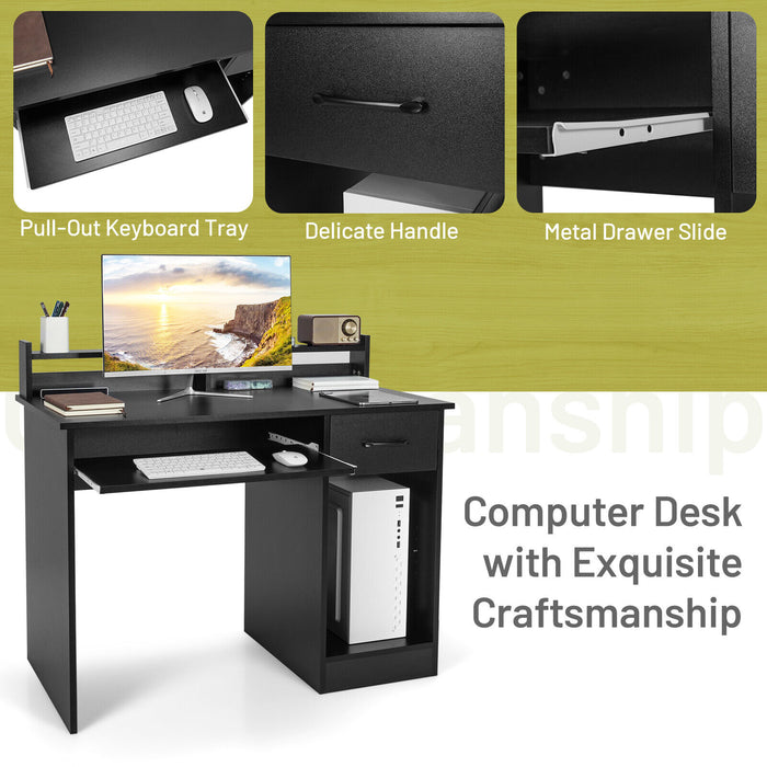 Study Laptop Table with Drawer and Keyboard Tray-Black