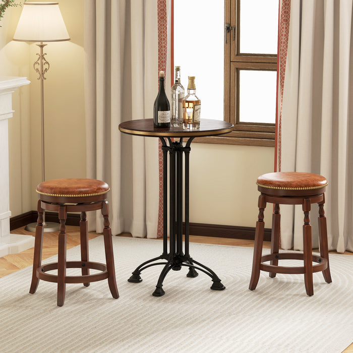 24 Inch Swivel Bar Stool Set of 2 with Upholstered Seat and Rubber Wood Frame-24 inches