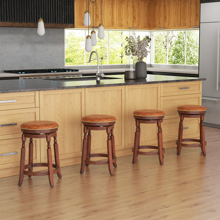 24 Inch Swivel Bar Stool Set of 2 with Upholstered Seat and Rubber Wood Frame-24 inches