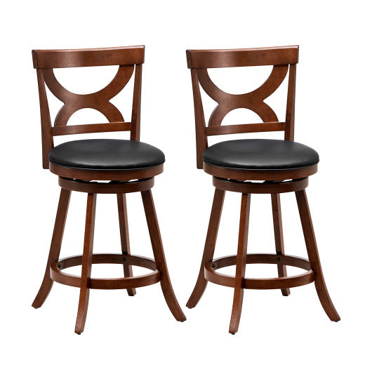 24 Inch Swivel Bar Stools Set of 2 with Soft Cushion and Elegant Hollow Backrest