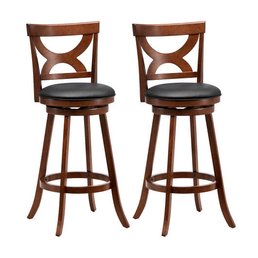 Swivel Bar Stools Set of 2 with Soft Cushion and Elegant Hollow Backrest-29 inches