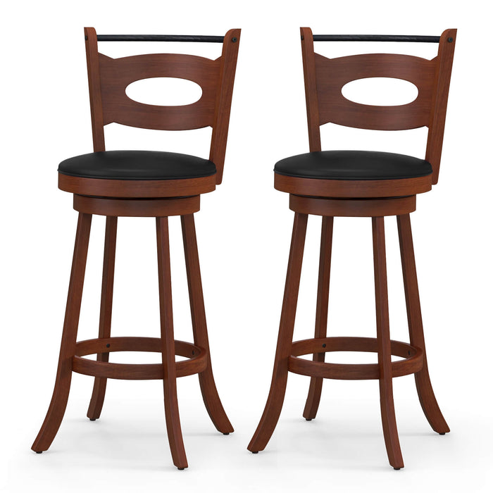 2 Pieces 24/29 inch Swivel Bar Stools with Curved Backrest and Seat Cushions-29 inches