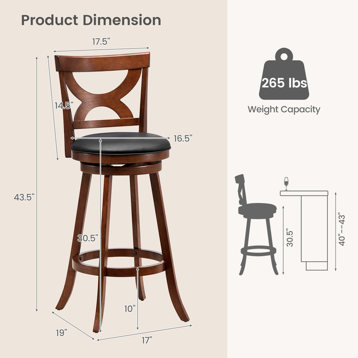 Swivel Bar Stools Set of 2 with Soft Cushion and Elegant Hollow Backrest-29 inches