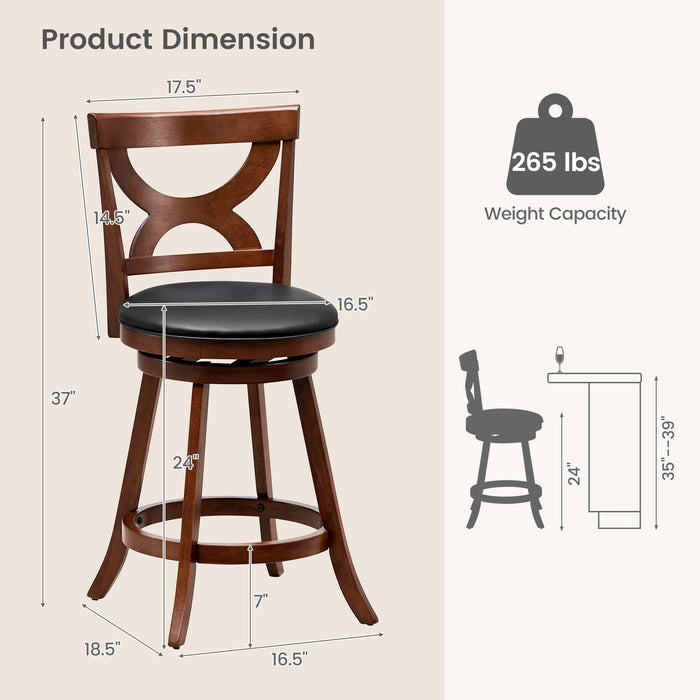 24 Inch Swivel Bar Stools Set of 2 with Soft Cushion and Elegant Hollow Backrest