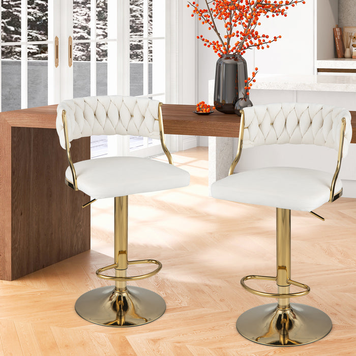 Swivel Barstool with Woven Back Set of 2 for Kitchen Island Cafe-White