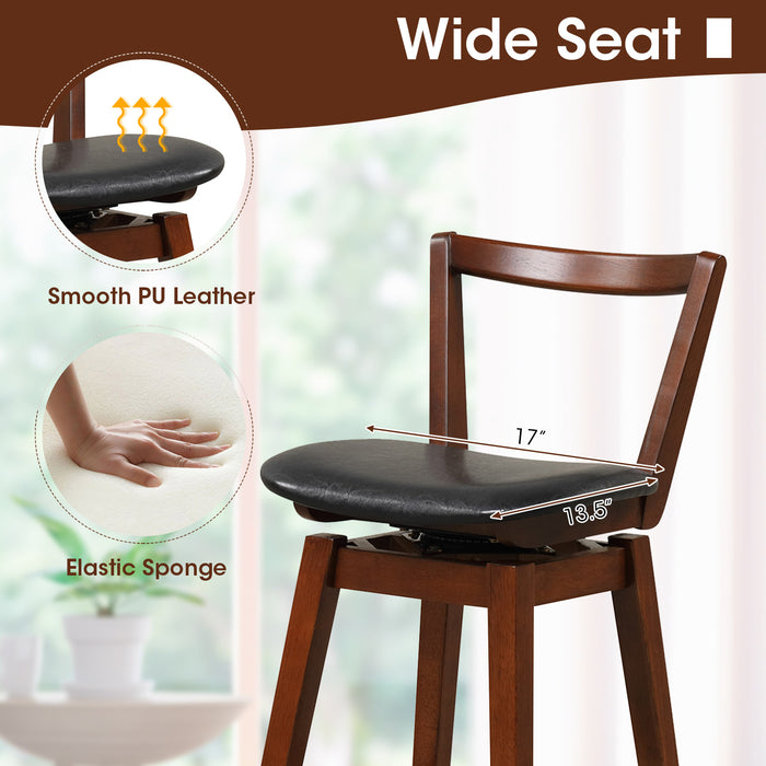 Swivel Upholstered PU Leather Stool with Backrest and Cushioned Seat-26 inches