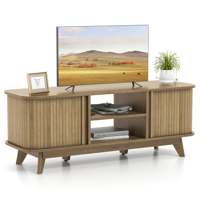 TV Stand for 55-Inch TV Media Console Table with Dual Sliding Doors-Oak