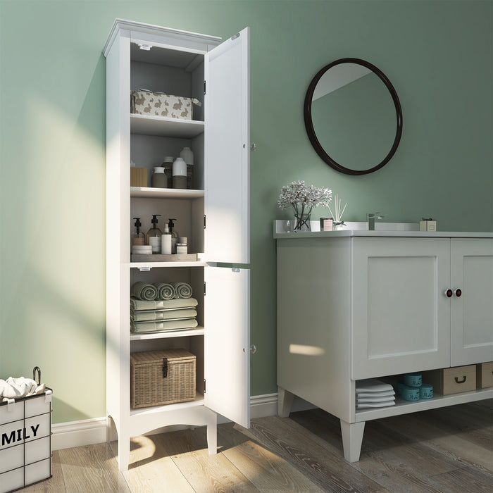 Tall Bathroom Floor Cabinet with Shutter Doors and Adjustable Shelf-White