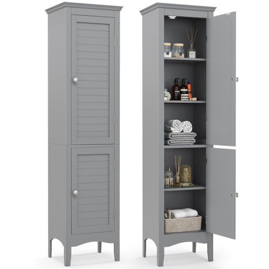 Tall Bathroom Floor Cabinet with Shutter Doors and Adjustable Shelf-Gray