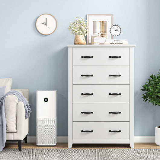 Tall Storage Dresser with 5 Pull-out Drawers for Bedroom Living Room-White