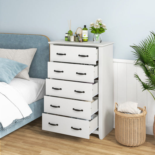 Tall Storage Dresser with 5 Pull-out Drawers for Bedroom Living Room-White