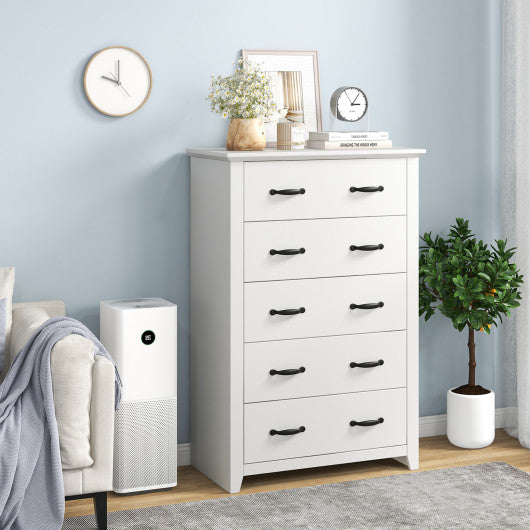 Tall Storage Dresser with 5 Pull-out Drawers for Bedroom Living Room-White