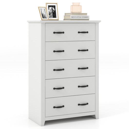 Tall Storage Dresser with 5 Pull-out Drawers for Bedroom Living Room-White