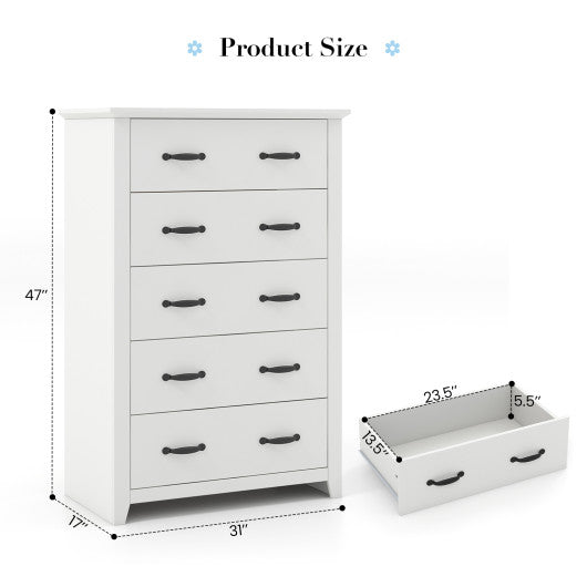 Tall Storage Dresser with 5 Pull-out Drawers for Bedroom Living Room-White