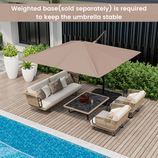 9.5 Feet Square Patio Cantilever Umbrella with 360Â° Rotation-Coffee