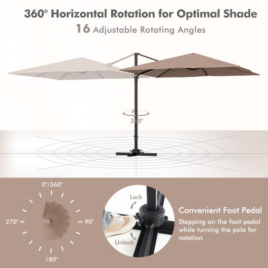 9.5 Feet Square Patio Cantilever Umbrella with 360Â° Rotation-Coffee