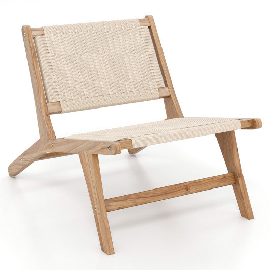 Teak Wooden Chair with Braided Rope Seat and Backrest for Backyard