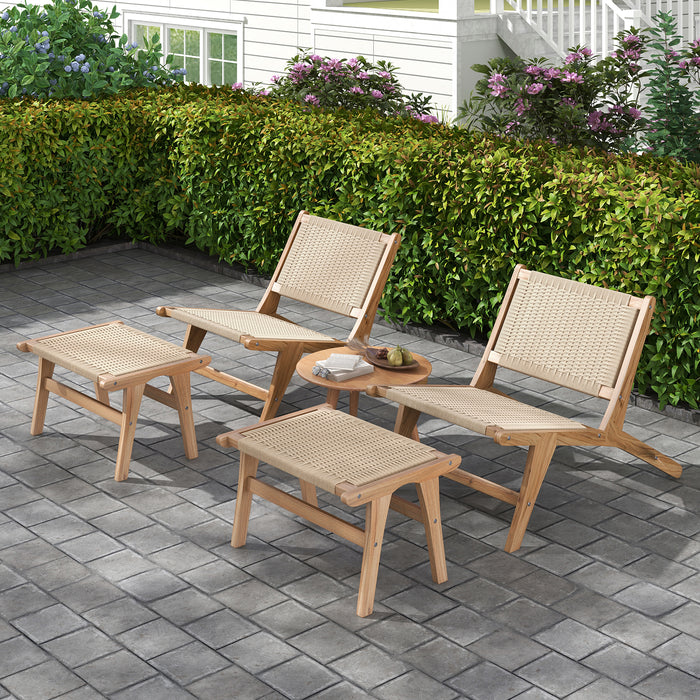 Teak Wooden Chair with Braided Rope Seat and Backrest for Backyard