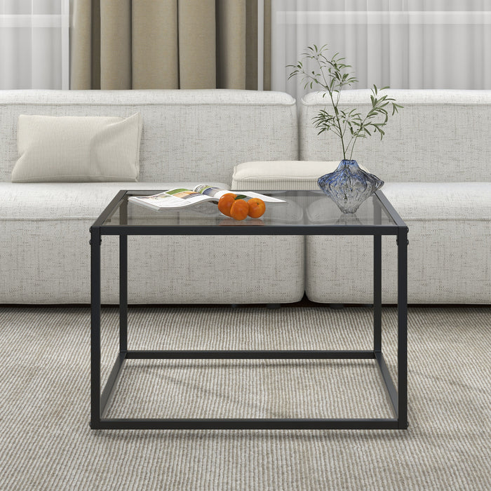 27.5 Inch Home Square Tea Table with Heavy-duty Metal Frame-Gray