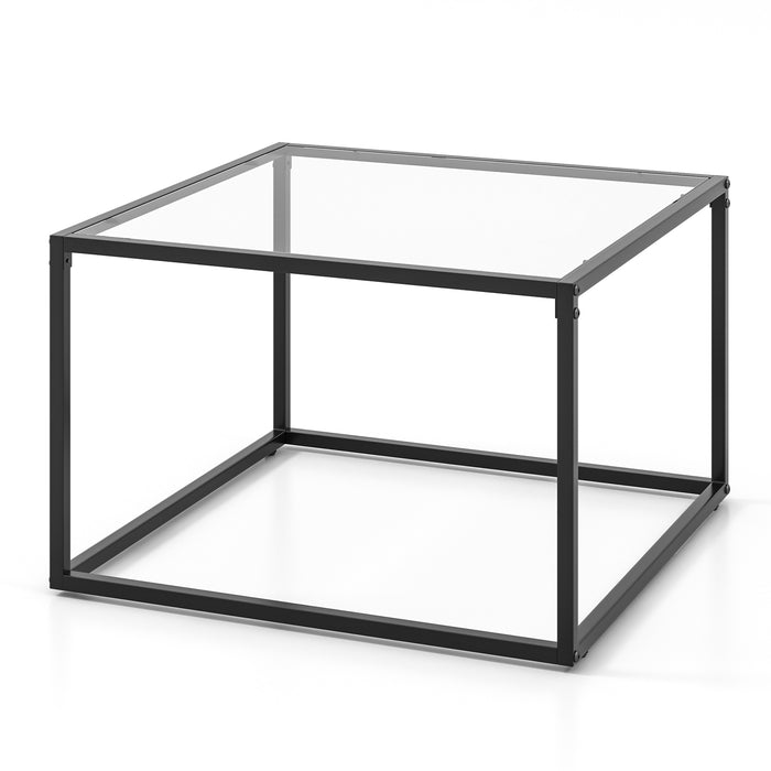 27.5 Inch Home Square Tea Table with Heavy-duty Metal Frame-Black