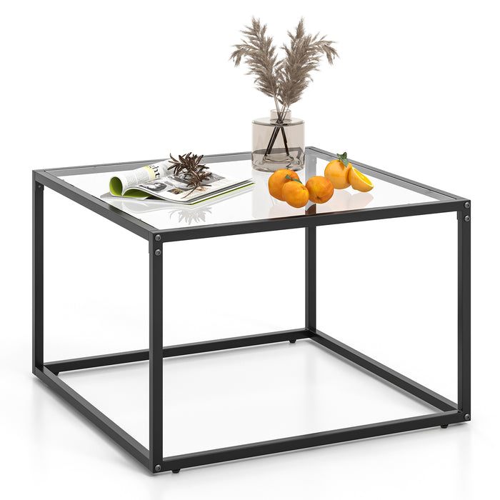 27.5 Inch Home Square Tea Table with Heavy-duty Metal Frame-Black