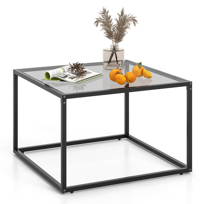 27.5 Inch Home Square Tea Table with Heavy-duty Metal Frame-Gray