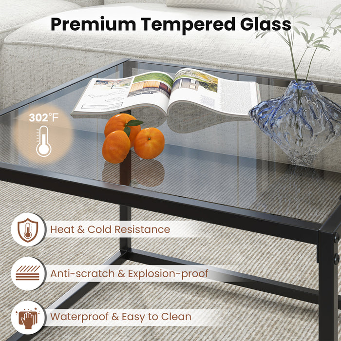 27.5 Inch Home Square Tea Table with Heavy-duty Metal Frame-Gray