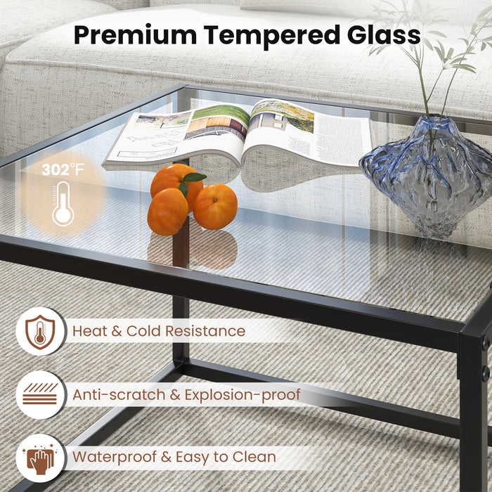 27.5 Inch Home Square Tea Table with Heavy-duty Metal Frame-Black