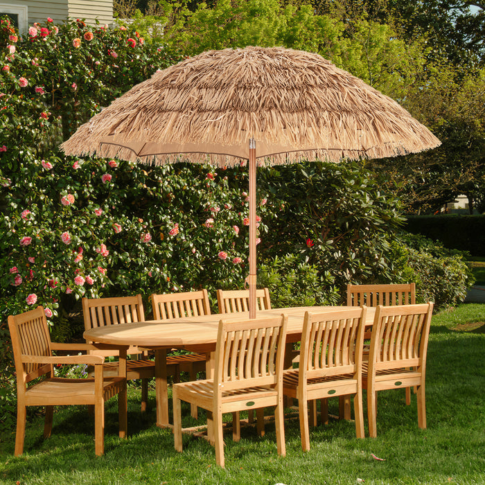 6.5 Feet Thatched Tiki Umbrella with Foldable Stand Push Button Tilt-Natural