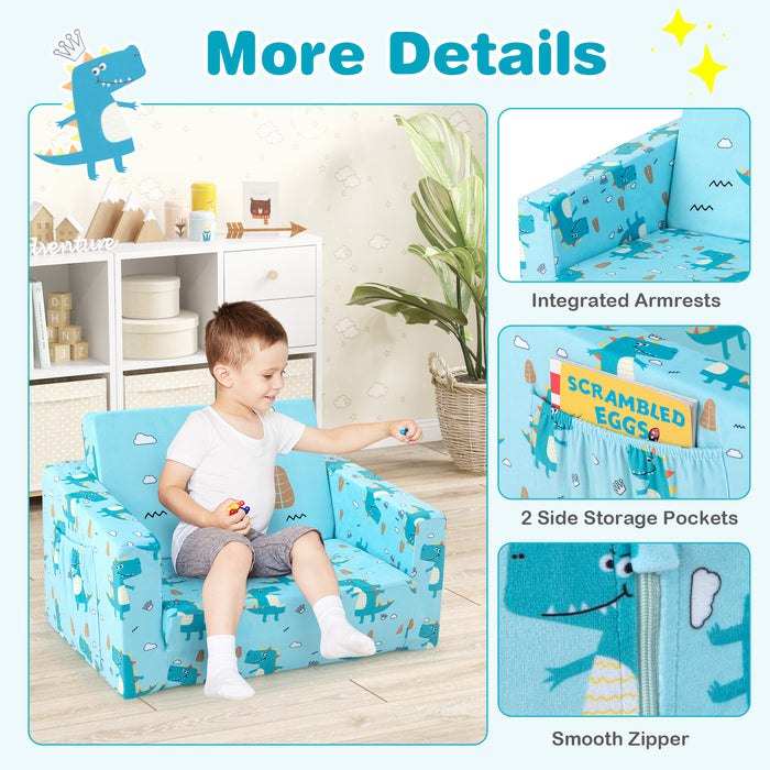 Kids Recliner Sofa Converts to Sleeper Bed for Boys Girls-Blue