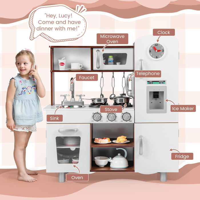 Kids Kitchen Playset with Realistic Sounds and Lights-Brown & White