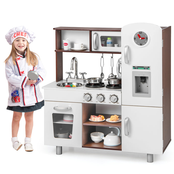 Kids Kitchen Playset with Realistic Sounds and Lights-Brown & White