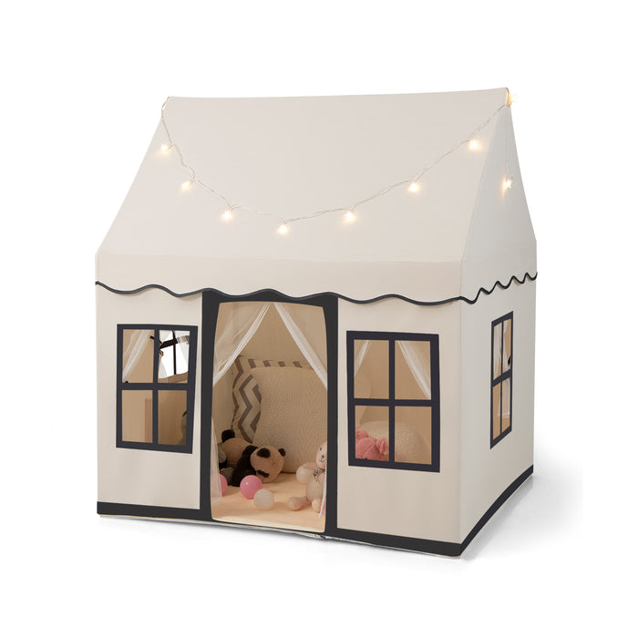 Toddler Large Playhouse with Star String Lights-Beige