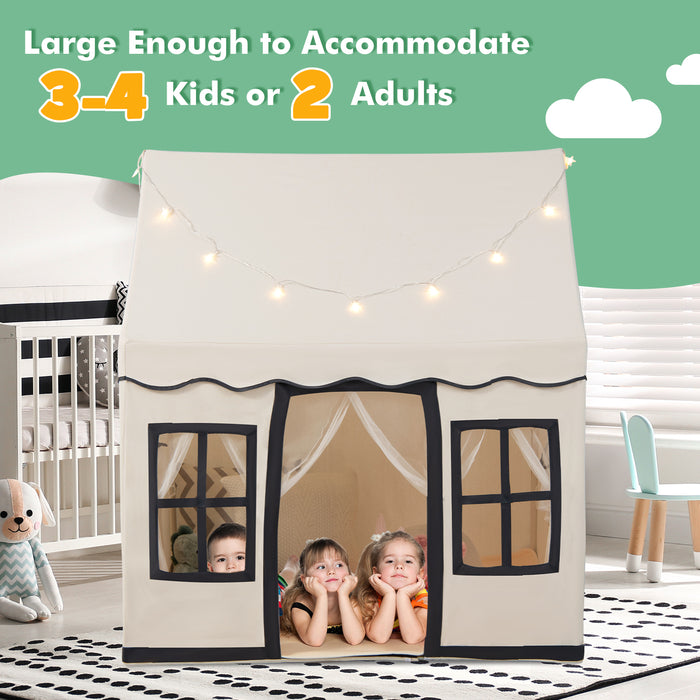 Toddler Large Playhouse with Star String Lights-Beige