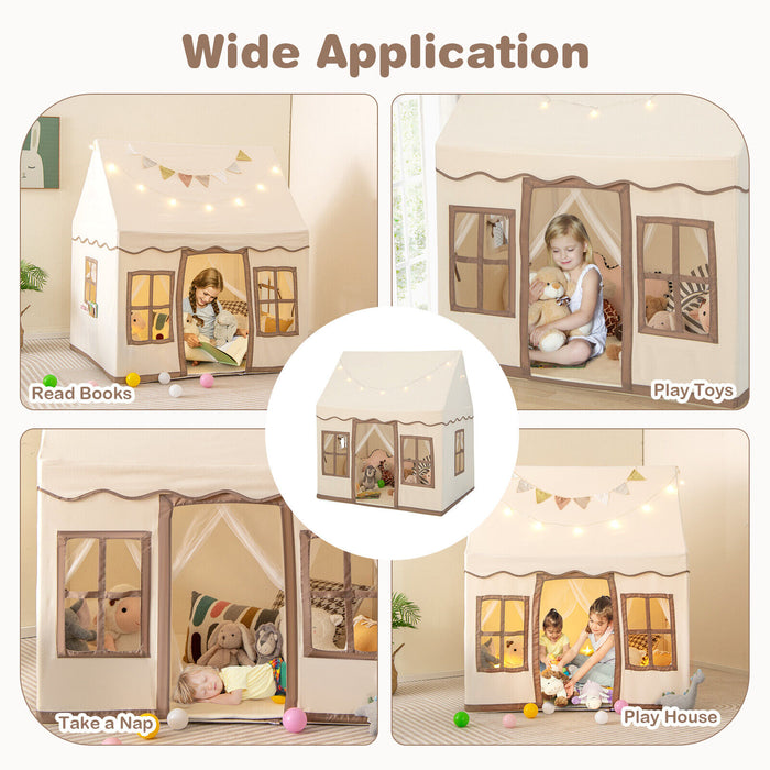 Toddler Large Playhouse with Star String Lights-Brown