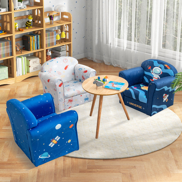 Toddler Upholstered Armchair with Solid Wooden Frame and High-density Sponge Filling-Blue