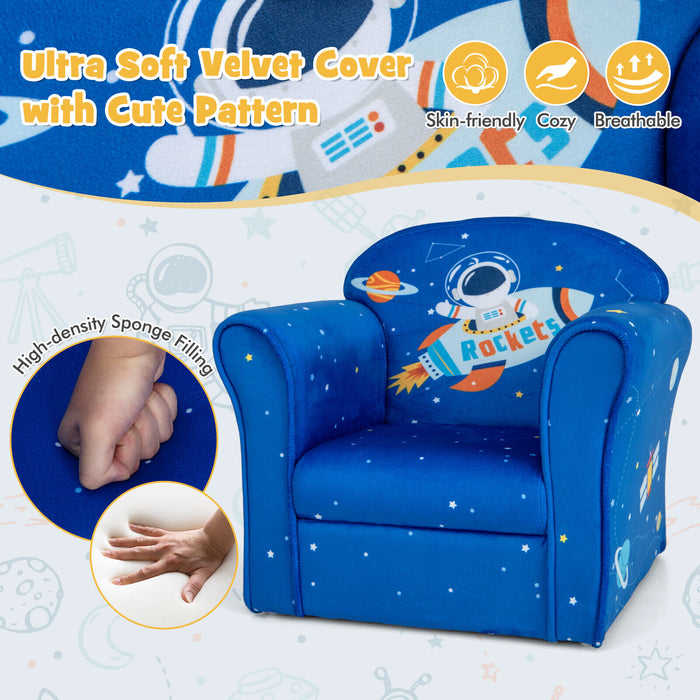 Toddler Upholstered Armchair with Solid Wooden Frame and High-density Sponge Filling-Blue