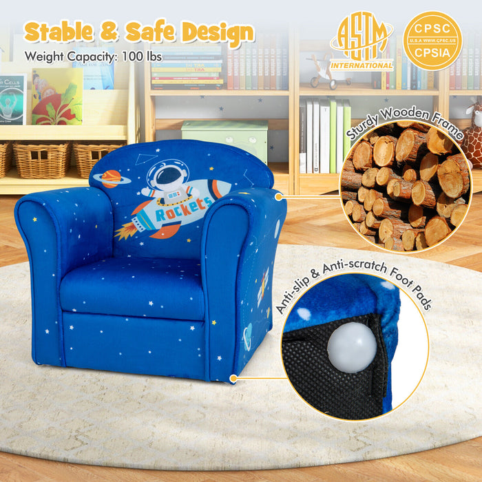 Toddler Upholstered Armchair with Solid Wooden Frame and High-density Sponge Filling-Blue