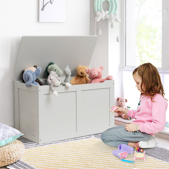 Safety Hinge Wooden Chest Organizer Toy Storage Box-Gray