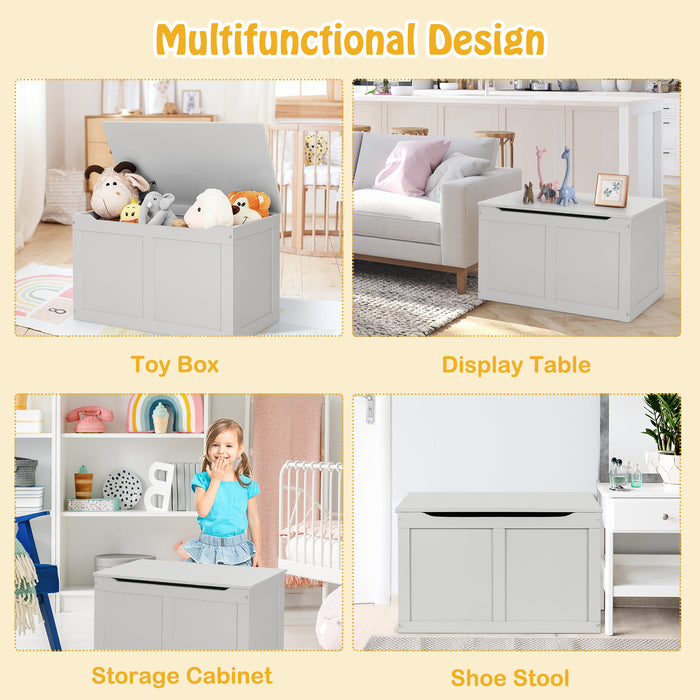 Safety Hinge Wooden Chest Organizer Toy Storage Box-Gray