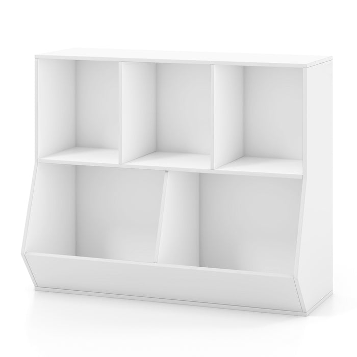 5-Cube Wooden Kids Toy Storage Organizer with Anti-Tipping Kits-White