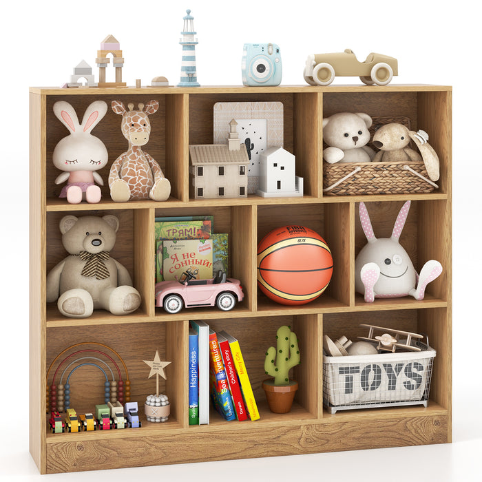 41 inches Wooden Toy Storage Organizer with 10 Cubes for Kids-Natural