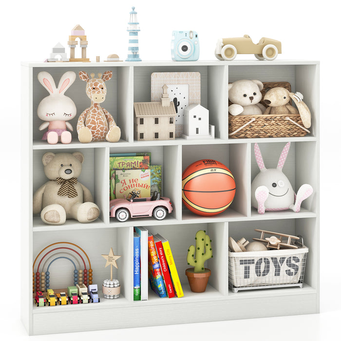 41 inches Wooden Toy Storage Organizer with 10 Cubes for Kids-White