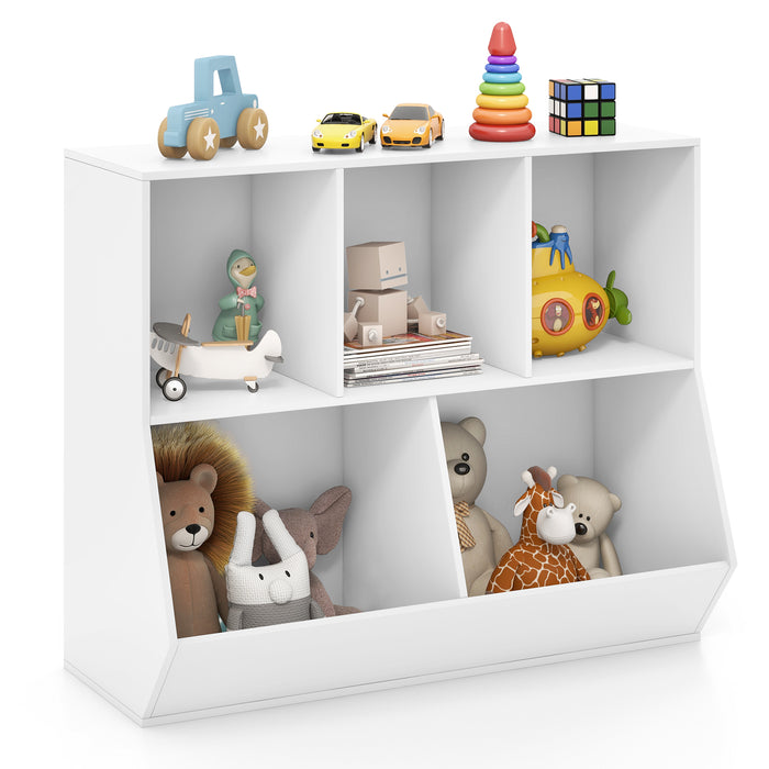 5-Cube Wooden Kids Toy Storage Organizer with Anti-Tipping Kits-White