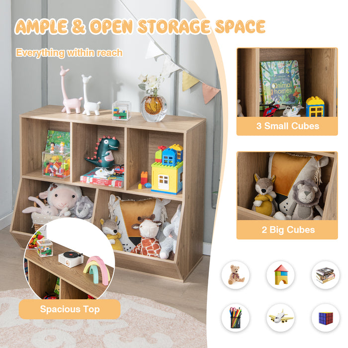 5-Cube Wooden Kids Toy Storage Organizer with Anti-Tipping Kits-Natural