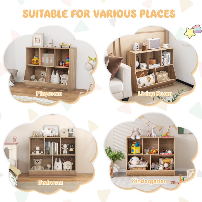 5-Cube Wooden Kids Toy Storage Organizer with Anti-Tipping Kits-Natural