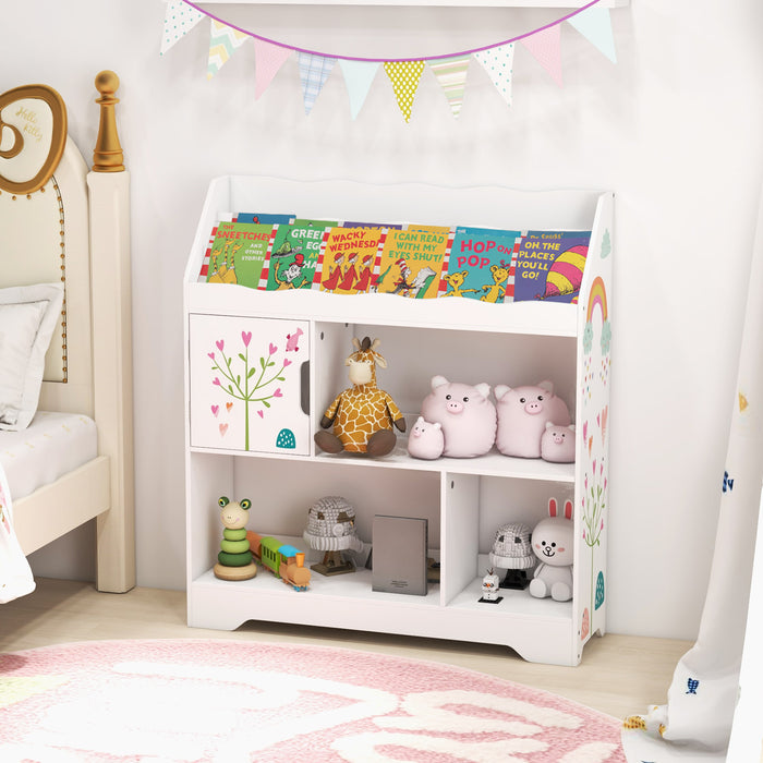 Kids Toy Storage Organizer with Book Shelf and Storage Cabinet-White