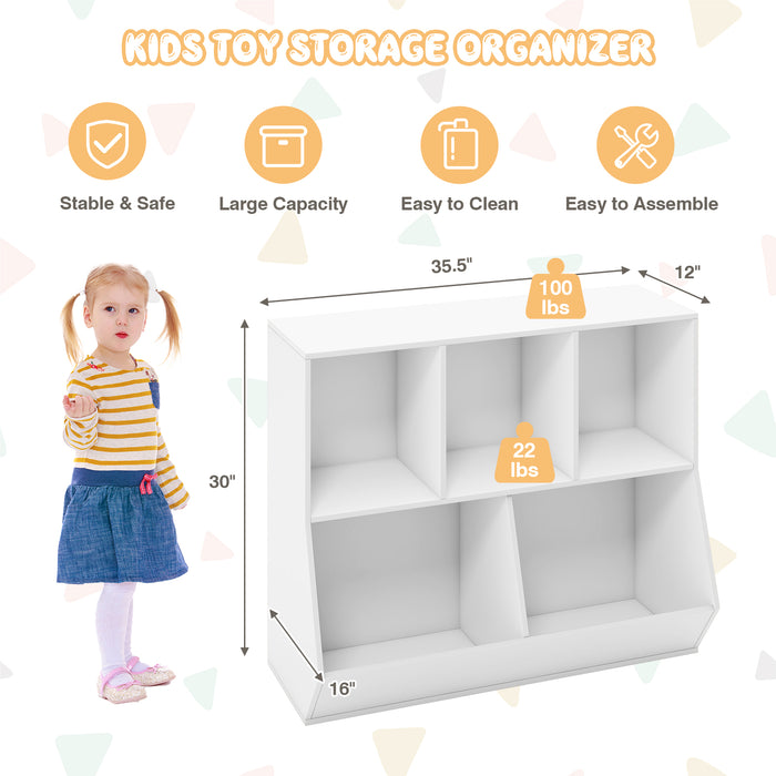 5-Cube Wooden Kids Toy Storage Organizer with Anti-Tipping Kits-White