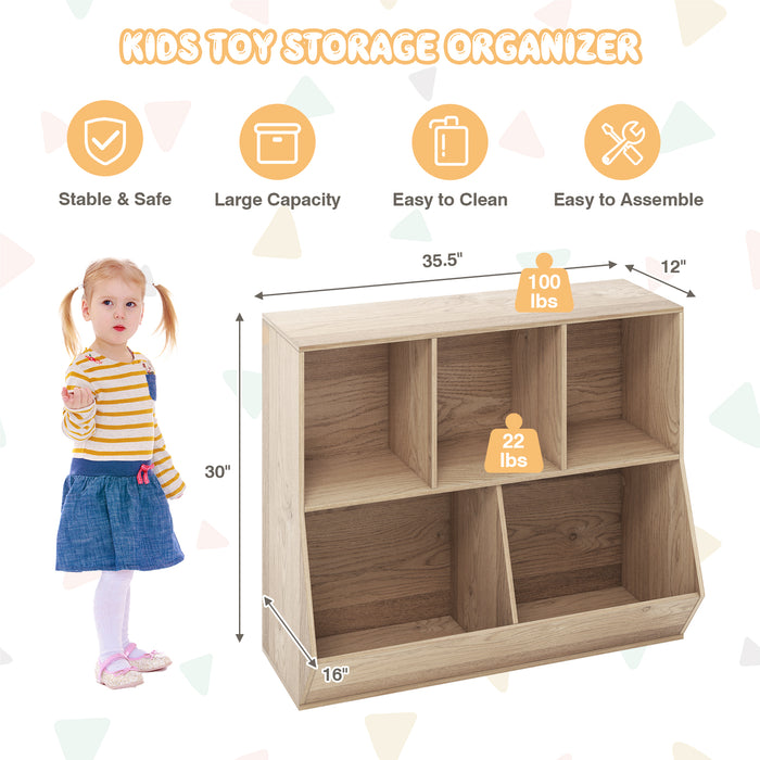 5-Cube Wooden Kids Toy Storage Organizer with Anti-Tipping Kits-Natural